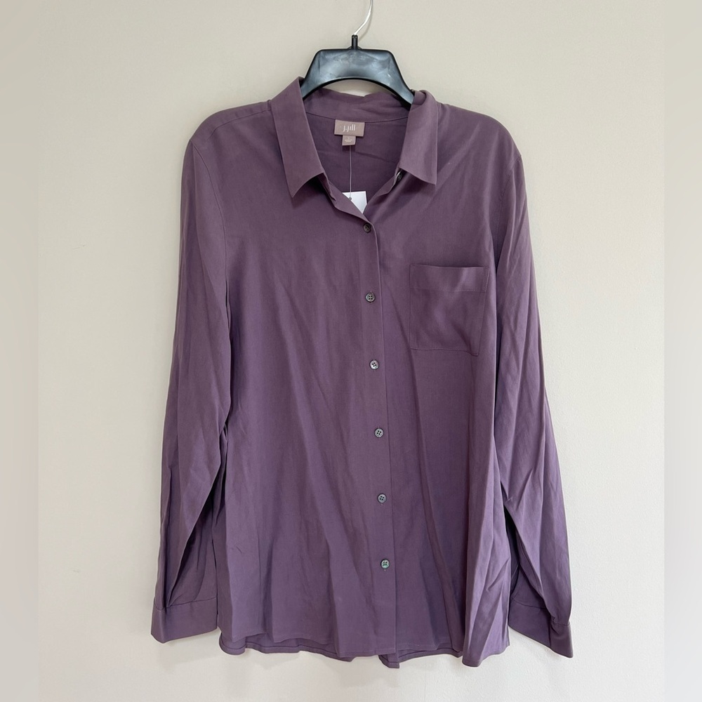 NWT J. Jill Loganberry Silk Long Sleeve Button Down Long Sleeve Top Purple, sz L